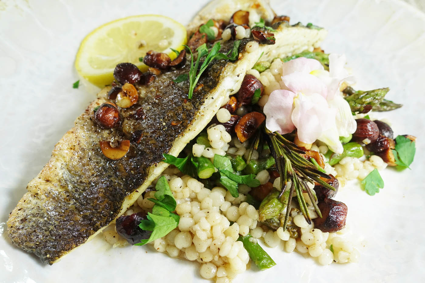 Grilled Branzino With Toasted Hazelnuts And Couscous Donatella Arpaia Restaurateur And Tv Chef